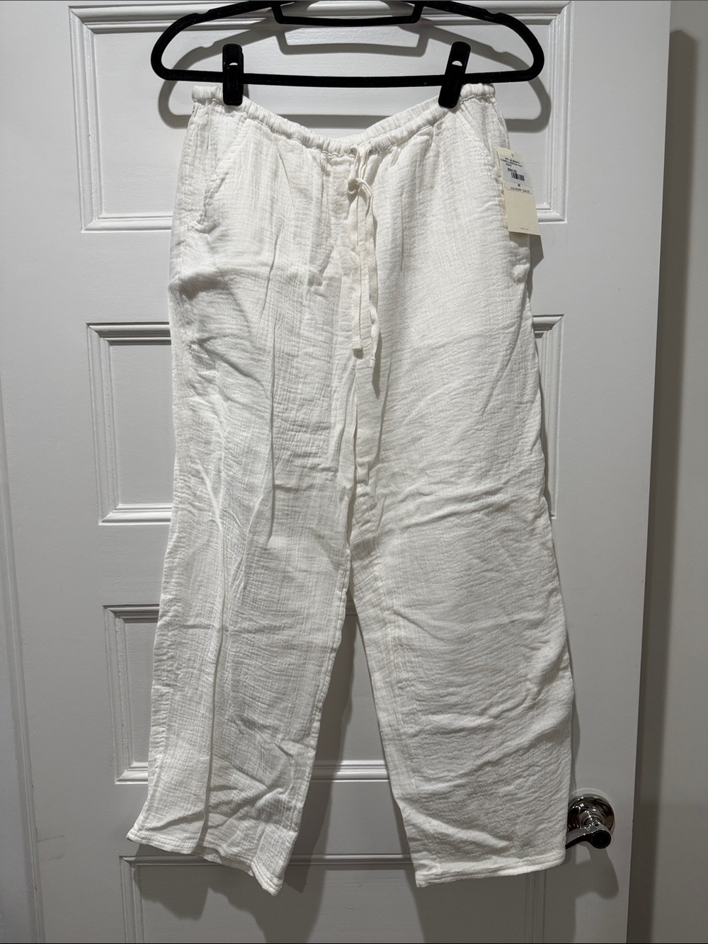O'Neill Brenda Pant White Cotton Drawstring Wide-Leg Pants